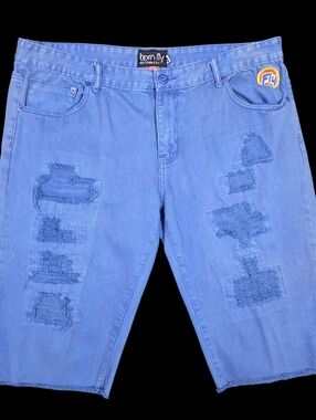 Born Fly Distressed Denim Shorts Mens 38x15 Blue Skater Streetwear Summer Casual